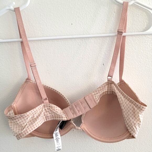Emporio Armani Padded Push-Up Floral Lace Gingham Bra Tan 34B - Picture 2 of 11